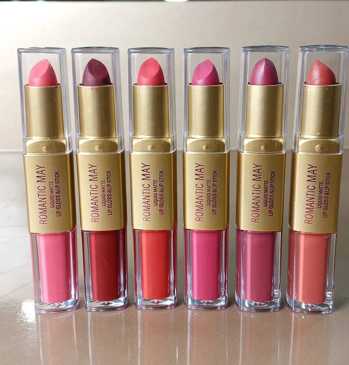 Romantic May Professionally 2 in 1 Lipstick With Gloss Liquid Matte Set 6 pcs