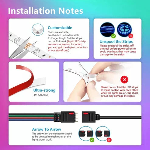 RGB LED Strip Light, Color Changing RGB LED Light Strips 12ft